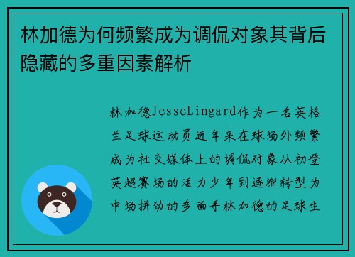 林加德为何频繁成为调侃对象其背后隐藏的多重因素解析