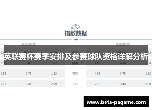 英联赛杯赛季安排及参赛球队资格详解分析