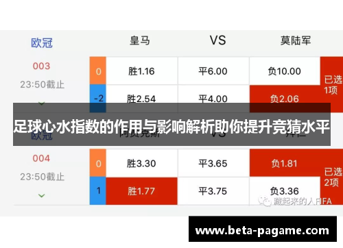 足球心水指数的作用与影响解析助你提升竞猜水平