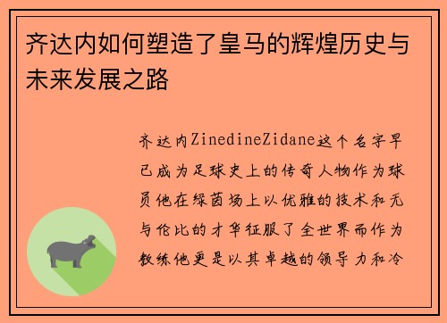 齐达内如何塑造了皇马的辉煌历史与未来发展之路